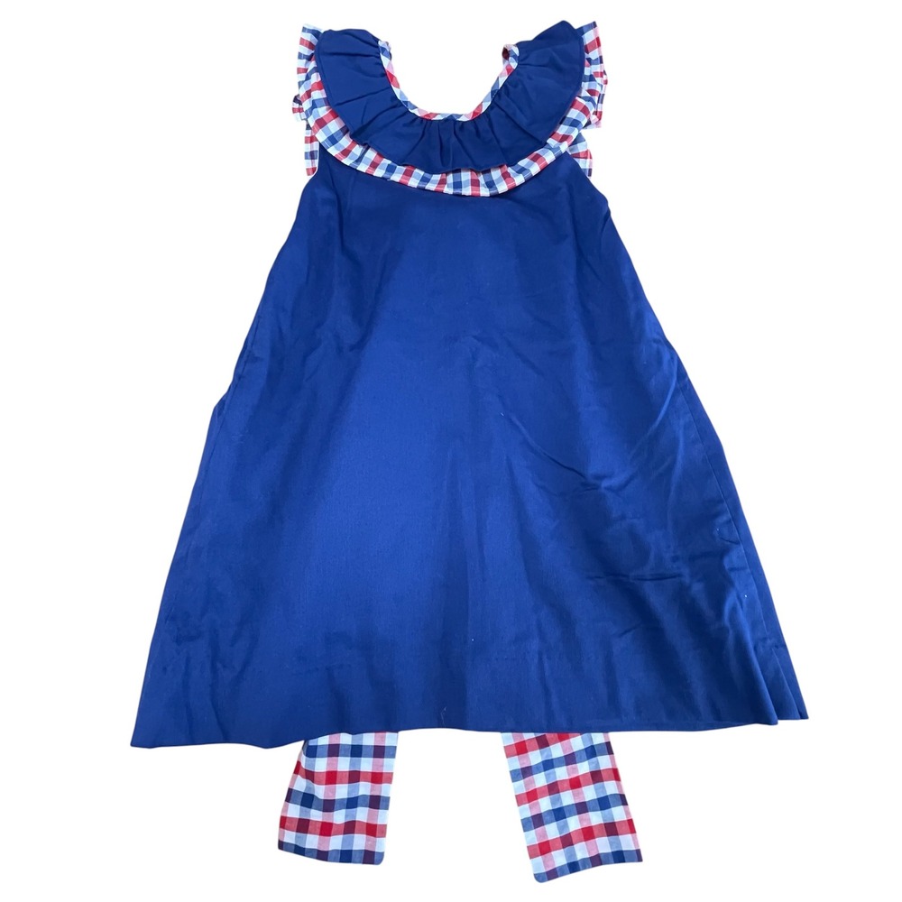 Once Upon a Boutique Gingham Ruffle Bow Back Cotton A-Line Dress Kids Size 4
